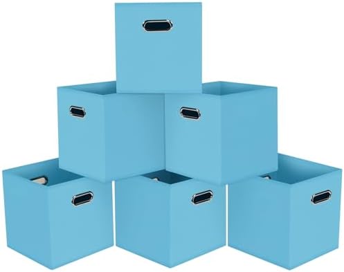 Black Foldable Storage Cubes Bins, Fabric Storage Box Cubes Organizer Baskets with Dual Handles for Home Organizer,Set of 6,(Blue) by HEAYEEG