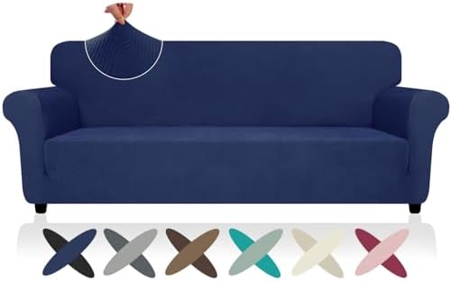 ZNSAYOTX Oversized Super Stretch Couch Cover (92"-115"), New Striped Sofa Covers Comfortable & Durable, Dog Cat Pets Friendly Extra Large Spandex Sofa Slipcovers (Navy Blue, XL Sofa) by ZNSAYOTX