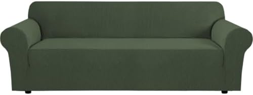 H.VERSAILTEX Stretch Oversized Couch Cover 1 Piece Sofa Slipcovers for Living Room Feature Thick Checked Jacquard Fabric with Elastic Bottom, Sofa X-Large - Bronze Green by HVERSAILTEX