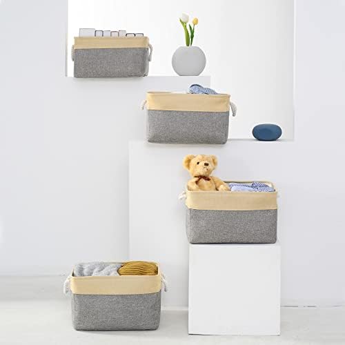TheWarmHome Storage Basket for Organizing - 3 Pack 14x10x7 inch Large Collapsible Storage Bin for Shelves, Fabric Storage Cubes for Organizer ClosetCloth Gift Toy (Grey & Gold) - Image 4