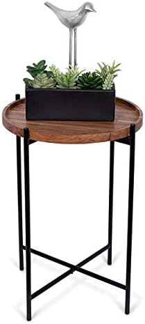 BIRDROCK HOME Folding Side Table with Removable Wood Tray - Modern Accent, Foldable End Table for Living Room, Bedroom - Portable Serving Tray for Decoration, Coffee, Drinks & Food - Natural Acacia by BIRDROCKHOME