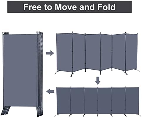 6 Panel Folding Room Divider,204" W x 71.3" H Portable Privacy Screen,Grey - Image 4