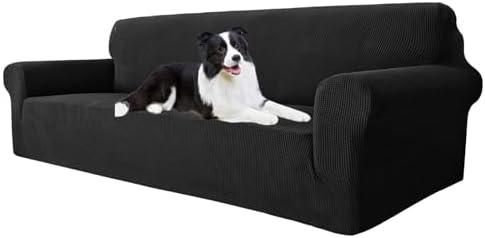 MAXIJIN Super Stretch Couch Cover for 3 Cushion Couch, 1-Piece Universal Sofa Covers Living Room Jacquard Spandex Furniture Protector Dogs Pet Friendly Fitted (Extra Large, Black) by MAXIJIN