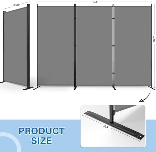 AKTOP 3 Panel Room Divider, 103" W x 70" H Folding Privacy Screen, Grey - Image 2