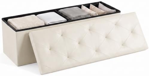OLIXIS 43 Inch Folding Storage Ottoman Bench, Upholstered Foot Rest Stool by OLIXIS