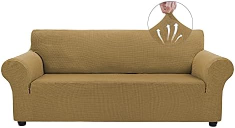 Asnomy Stretch Couch Covers for Sofa Washable, 3 Cushion Couch,Light Brown by Asnomy