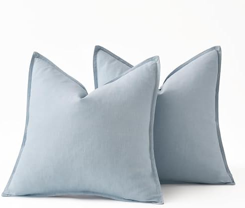 MIULEE Decorative Linen Pillow Covers 18x18 Inch Light Blue - Image 6