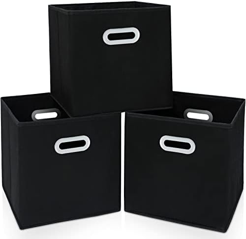 Fabric Cloth Storage Bins,Cube Organizer with Dual Handles Foldable Baskets for Home Bedroom,Set of 3, Black by SEVENDOME