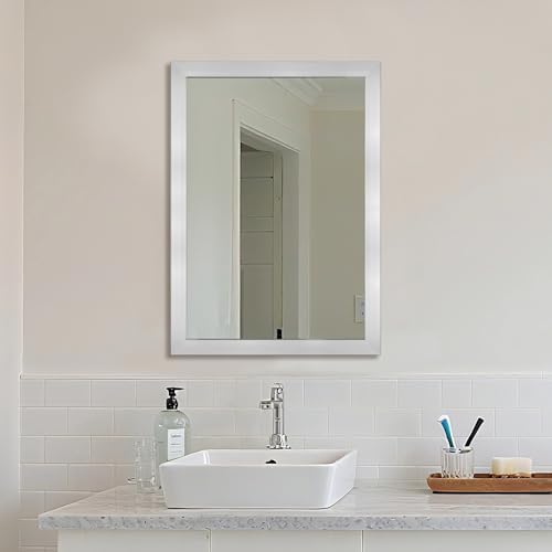 Bathroom Mirror for Over Sink 28x20 Inch Rectangular Wall Mirror, Nickel by Ruomeng