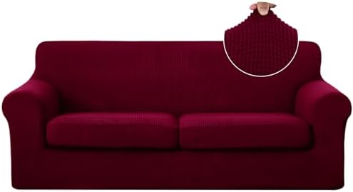 U-NICE HOME 3 Pieces Stretch Couch Cover Sofa Slipcover, Burgundy by U-NICEHOME