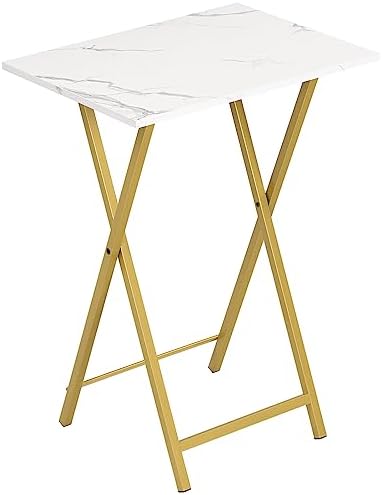 HOOBRO Folding TV Tray Table, Stable Snack Table for Small Space, Portable Sofa Side Desk, Easy Assembly and Storage, Ideal for Snacks and Meals in Living Room, Marble and Gold DM15BZ01 by HOOBRO