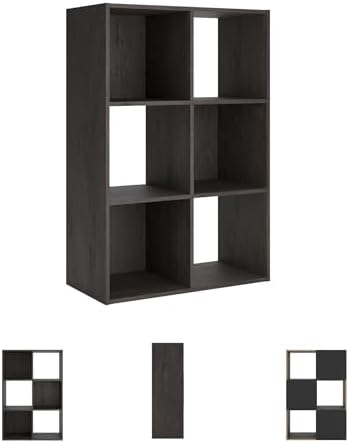 Signature Design by Ashley Piperton 6 Cube Storage Organizer, Freestanding Cubby Bookshelf, Engineered Wood and Decorative Laminate for Playrooms and Offices, Charcoal, 24" W x 36" H - Image 5