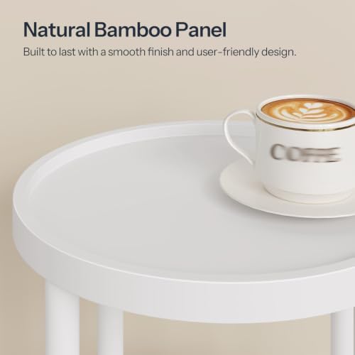 HOOBRO Small Round Side Table with Charging Station, 3-Tier Round Bamboo End Table, Compact Sofa Bedside Table for Small Space, Easy Assembly, for Living Room, Bedroom, Apartment, White WT152UBZ01 - Image 5