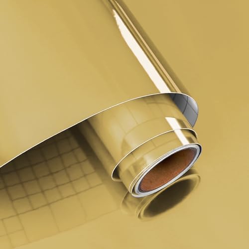 VaryPaper 15.7''x78.7'' Chrome Gold Mirror Contact Paper Peel and Stick Mirror Vinyl Sheet Self Adhesive Reflective Mirrored Wall Sticker Mirrored Wallpaper Gold Contact Paper for Countertop Appliance by VaryPaper