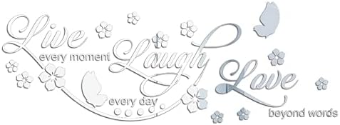 Live Laugh Love Mirror Decal, Inspirational Wall Stencils Peel and Stick Quotes, Decorative Wall Stickers Decor Living Room, Motivational Sayings Words for Bedroom Home Wall Art, Silver by Unknown