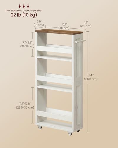 VASAGLE 4-Tier Slide-Out Storage Cart, Slim Kitchen Cart with Wheels - Image 6