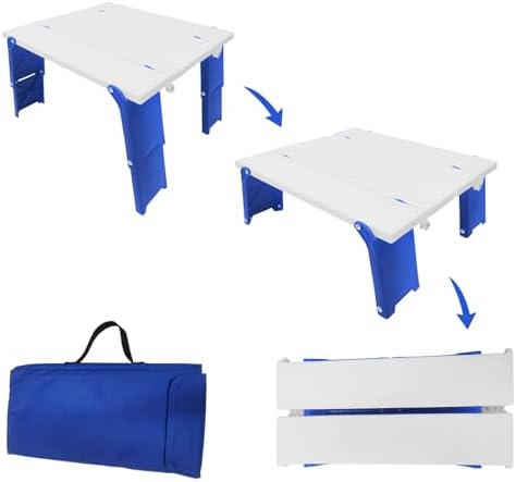 Modern-Depo 15.9"x14.2"x9.6" Large Portable Folding Beach Table for Sand Foldable Height Adjustable Side Table Desk for Camping Picnic BBQ with Carry Bag, Blue by Modern-Depo