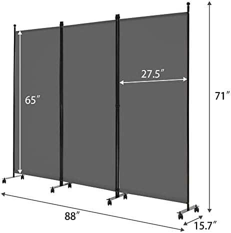 Spurgehom 3 Panel Rolling Room Divider, Folding Partition Privacy Screens - Image 6
