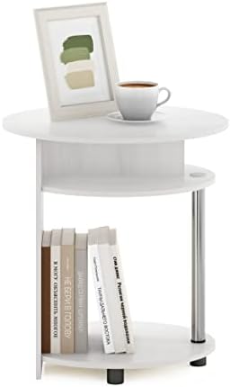 Furinno Jaya Round Side Table with Bottom Shelf, Oval 3-Tier End Table, Night Stand, Bedside Table for Living Room, Bedroom, Home Office, White Wood - Image 4