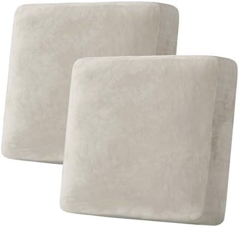 H.VERSAILTEX Velvet Stretch Couch Cushion Cover Plush Cushion Slipcover for Chair Loveseat Sofa Cushion Furniture Protector Seat Cushion Sofa Cover (2 Piece Large Sofa Cushion Covers, Oatmeal) by HVERSAILTEX