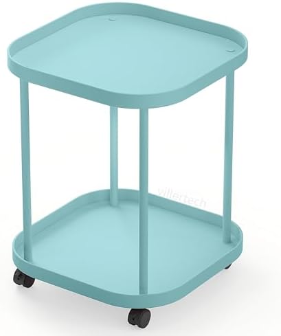 Side Table with Wheels, 2-Tier End Table Small Night Stand by villertech