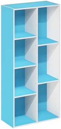 Furinno LUDER Book Shelf, 7-Cube Bookshelf, Bookcase with Open Shelves, 9.4 x 19.5 x 41.7, Easy Assembly, for Living Room, Bedroom, Home Office, White/Light Blue - Image 6