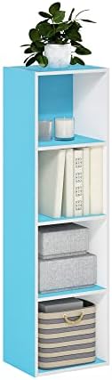 Furinno PASIR Book Shelf, 4-Tier Modern Bookshelf, Open Shelves Bookcase 9 x 12 x 42, Easy Assembly, for Living Room, Bedroom, Home Office, Light Blue/White by Furinno-FitsYourSpaceFitsYourBudget