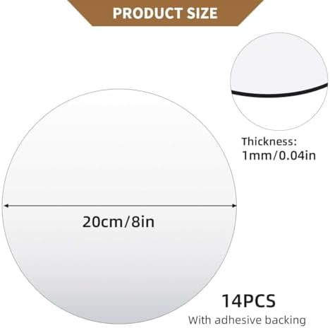 14 Pcs Acrylic Round Mirror for Tables Centerpieces, 8 inch Circle Mirror Tiles Tray for Wedding Wall Home Living Room Bedroom Decor, Small for Crafts (8in/20cm) - Image 3