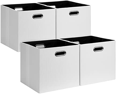 Posprica Fabric Storage Cubes, 13x13 Collapsible Storage Bins with Dual Handles, Foldable Storage Boxes Basket for Closet Shelf Cabinet Bookcase Organization, Set of 4, White by Posprica