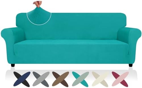 ZNSAYOTX Oversized Super Stretch Couch Cover (92"-115"), New Striped Sofa Covers Comfortable & Durable, Dog Cat Pets Friendly Extra Large Spandex Sofa Slipcovers (XL Sofa, Peacock Teal) by ZNSAYOTX
