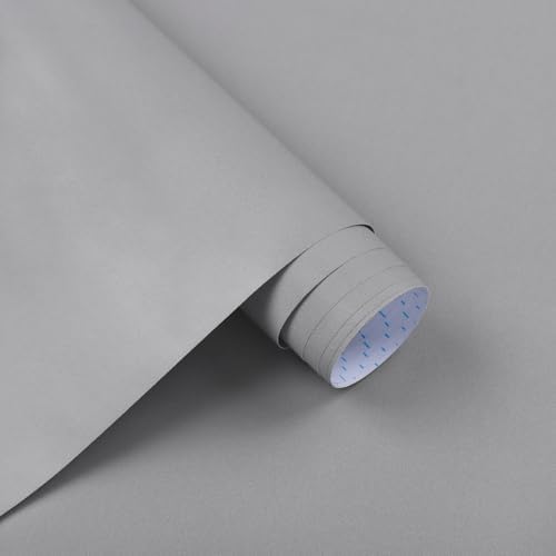 Peel and Stick Wallpaper Solid Color Grey Contact Paper Matte Wallpaper for Bedroom Bathroom Modern Wall Paper Removable Self-Adhesive Kitchen Wall Decor Vinyl Roll 17.3" x 394" by Micpolo