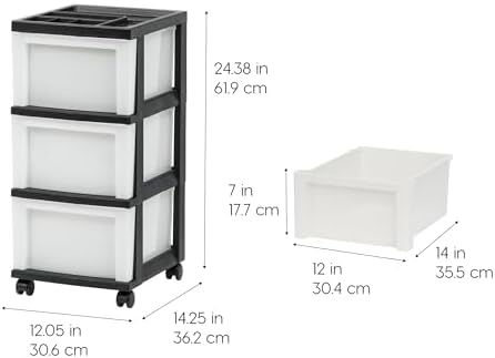IRIS USA 3-Drawer Rolling Storage Cart, Black/Pearl - Image 2