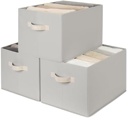 StorageWorks Storage Baskets for Shelves, Light Gray, Extra Large, 3-Pack by StorageWorks