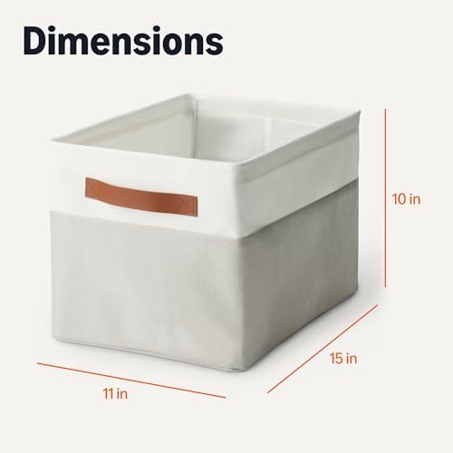 Amazon Basics Collapsible Storage Bins with Faux Leather Handles, Foldable Organizing Containers for Closet, Clothes, Toys, Linen, Large, 3-Pack - Image 5