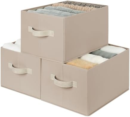 StorageWorks Closet Storage Bins, Light Brown, Large, 3-Pack by StorageWorks
