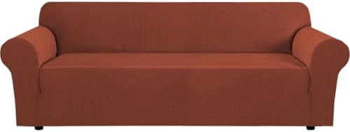 H.VERSAILTEX Stretch Sofa Covers for 3 Cushion Couch Covers Sofa Slipcovers for Living Room Feature Thick Checked Jacquard Fabric with Elastic Bottom, Sofa X-Large - Rust by HVERSAILTEX