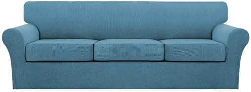 Turquoize 4 Piece Sofa Covers for 3 Cushion Couch Sofa Slipcover Soft Couch Cover for Dogs Washable Furniture Cover with 3 Individual Large Cushion Covers Feature Fabric (Large Sofa, Storm Blue) by Turquoize
