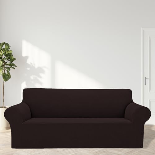 Cupuamon 2026 New Stretch Oversized Sofa Slipcovers Couch Sofa Cover for 4 Seater Furniture Protector Covers with Elastic Bottom Jacquard Fabric Small Checks for Pets, Kids - Chocolate - Image 3