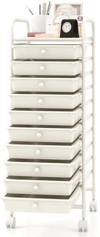 MEDIMALL 10 Drawers Rolling Storage Cart, Multipurpose Craft Storage Cart with Wheels, Mobile Tools Scrapbook Paper Organizer Cart for Office School Home Use by MEDIMALL
