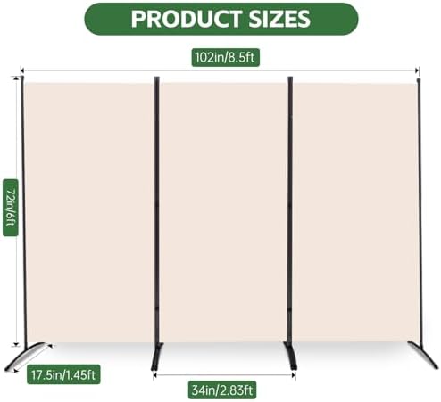 3 Panel Folding Room Divider, Sturdy Frame Freestanding Wall Divider - Image 5