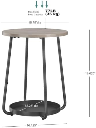 sthmec Small Round Side End Table with Storage, 2 Tier Round Bedside Sofa Couch Coffee Tables with Tray, Metal Nightstand for Small Spaces, Living Room Bedroom, Grey - Image 3