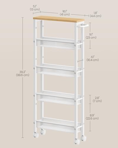 VASAGLE 5-Tier Slim Rolling Storage cart with Wheels, 5.1 Inches, Metal - Image 7