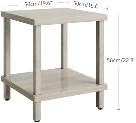 MMEOLUOOK Large End Table Square Side Table Modern Sofa Table 20 Inch Industrial Coffee Table NightStand with 2-Tier Storage Shelf for Living Room Bedroom Oak Grey MLBZ06Z - Image 3