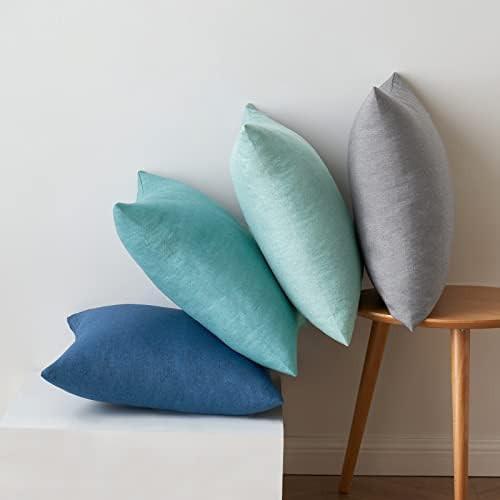 MIULEE Pack of 4 Outdoor Linen Throw Pillow Covers Blue 18x18 Inch - Image 6