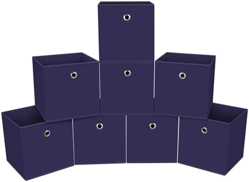Foldable Storage Cubes Bins ,11 Inch Cloth Storage Cube Fabric Storage Box Cubes Organizer Baskets with Dual Handles for Home Organizer Set of 8 (Navy Blue) by NieEnjoy