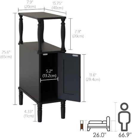 Veegle Narrow Nightstand,Skinny End Side Table (Black) - Image 2
