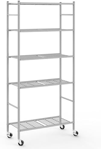 Sakugi 5-Tier Storage Shelves 33.1" x12.6' x73.5 Silver with Wheels by Sakugi