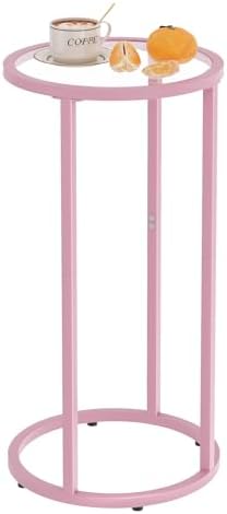 Easy Paws C Table Side End Table, Small Round Couch Sofa Tray Snack Table for Living Room, Bedroom,Accent Coffee Table,TV Tray Table for Small Space, Nightstand with Metal Frame(Pink) by Easy+Paws