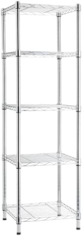 Amazon Basics 5-Shelf Tower Adjustable Storage Shelving Unit, Chrome, 16" x 16" x 54", 150 lbs Per Shelf by AmazonBasics
