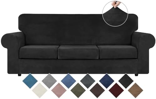 WEERRW 4 Pieces Couch Cover for Sofa Velvet Sofa Covers Washable, Black by WEERRW